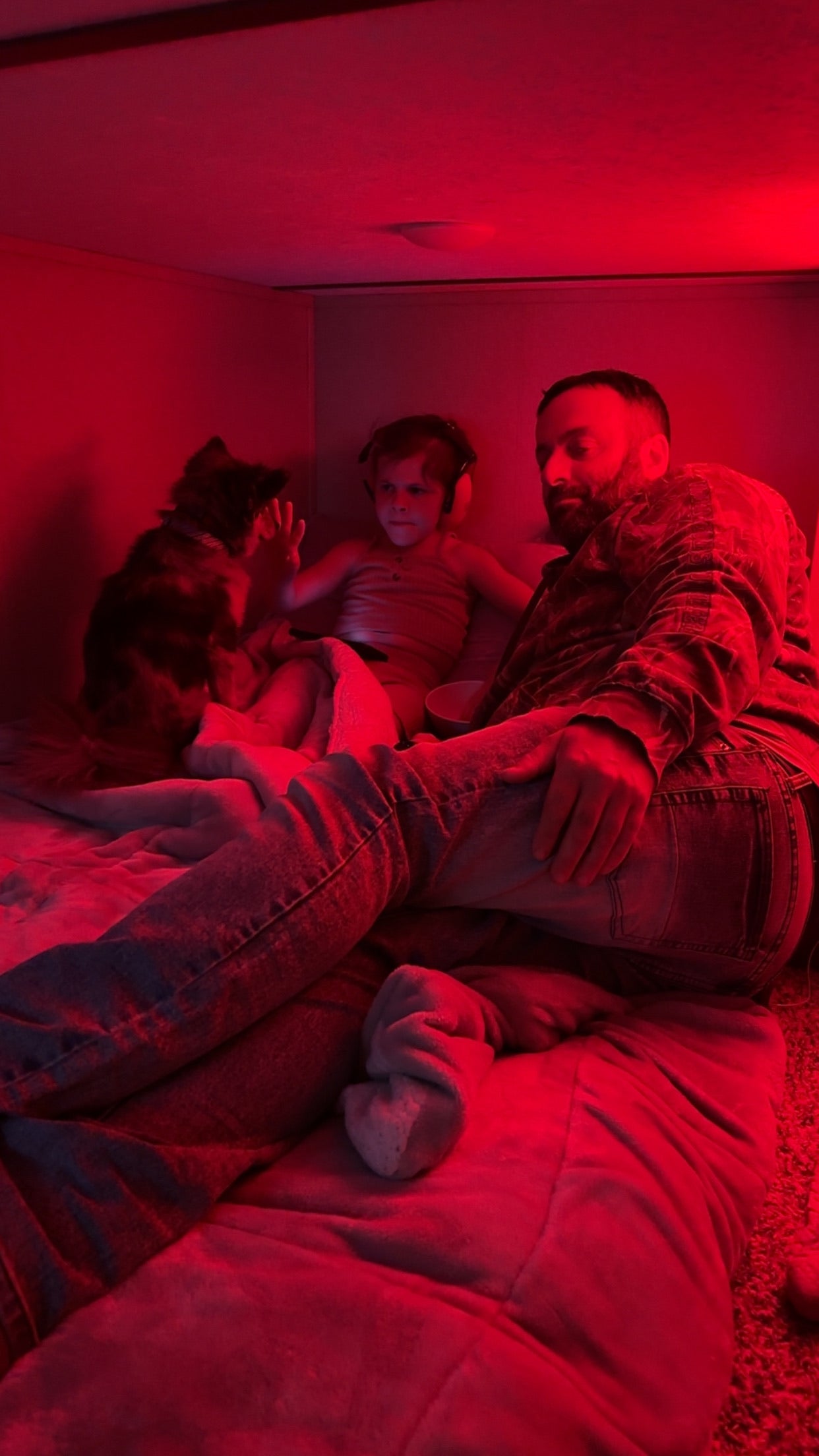 Red light at home with family