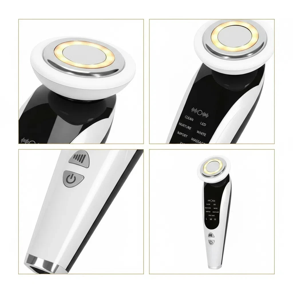 EMS Facial Massager Face Beauty Instrument with Induced Vibration and Hot Compress Face Skin Care Tool 7 in 1 LED Light Therapy Sqin Med by Nurse Faye