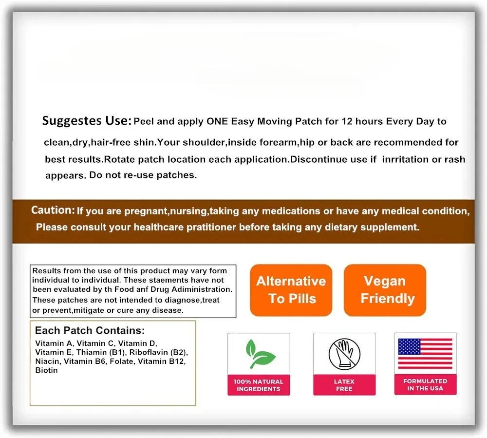 30 Patches Womens Multivitamin Transdermal Patches With Vitamin A, B , C, D, And E, Calcium And Magnesium, Immune Support Sqin Med by Nurse Faye