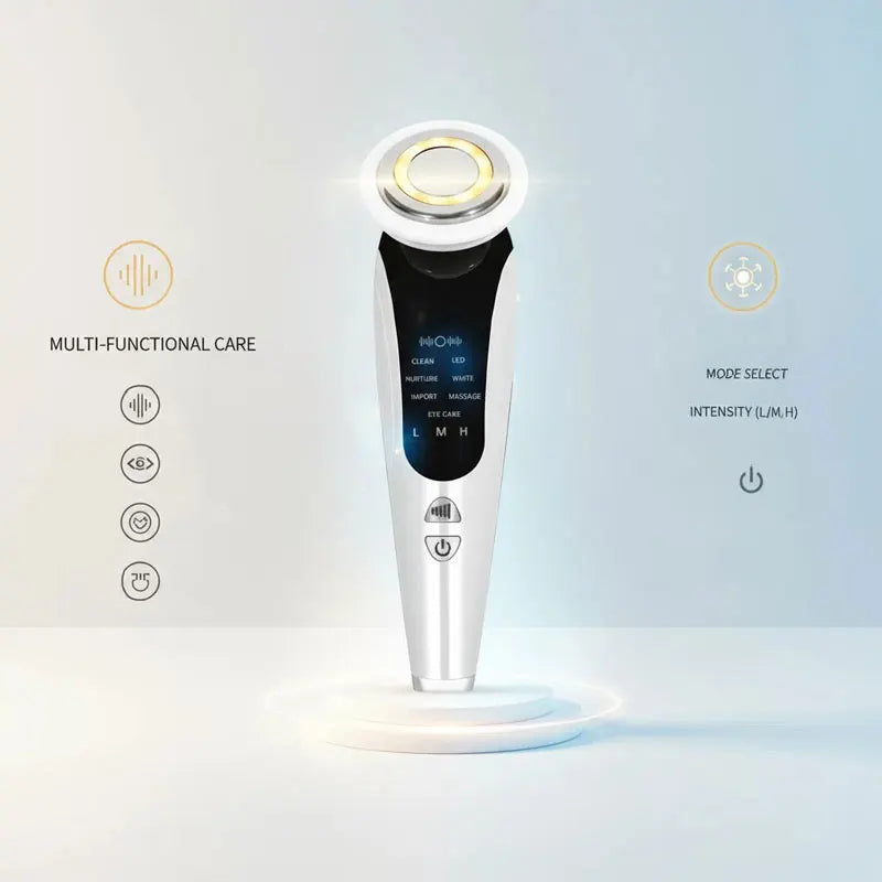 EMS Facial Massager Face Beauty Instrument with Induced Vibration and Hot Compress Face Skin Care Tool 7 in 1 LED Light Therapy Sqin Med by Nurse Faye