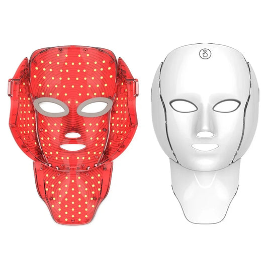 Red and white LED face masks on a white background