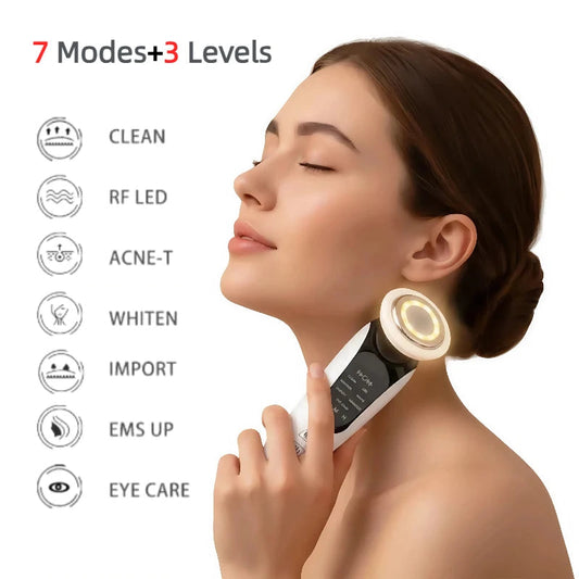 EMS Facial Massager Face Beauty Instrument with Induced Vibration and Hot Compress Face Skin Care Tool 7 in 1 LED Light Therapy Sqin Med by Nurse Faye
